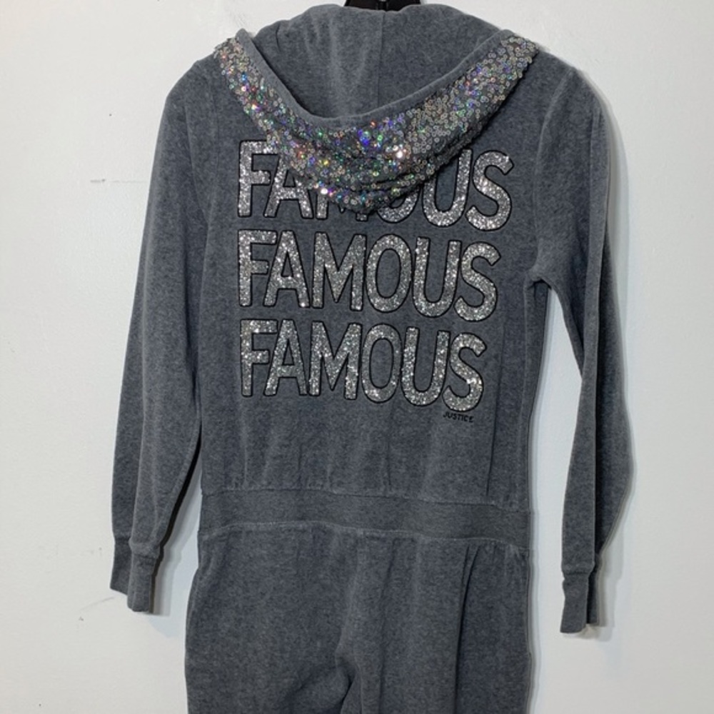 Justice Kids' Gray 'FAMOUS' Sequin Hood One-Piece